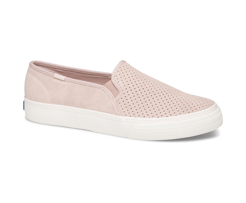 Keds Slip Ons Damen Rosa - Double Decker Perf Suede - BQK-397524